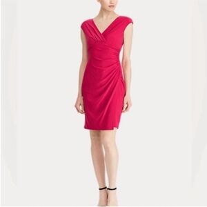Ralph Lauren Fuchsia Ruched Surplice Sheath Dress